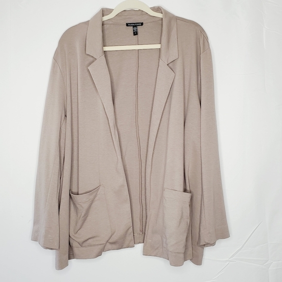 Eileen Fisher Organic Cotton Blend Blazer Sz 2X Open Front Stretch Jacket Pocket - Picture 3 of 13